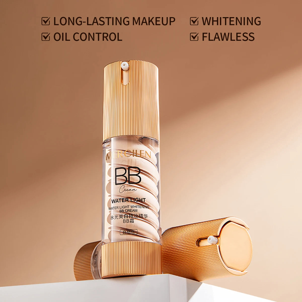 Mercilen Water Glow Long-Lasting Essence Bb Cream Cc Cream 40g, Brightening and Moisturizing Facial Makeup, Long-Lasting Moisturizing Concealer, Evens Out Skin Tone, Natural and Seamless, Suitable for Multiple Skin Tones, Lon