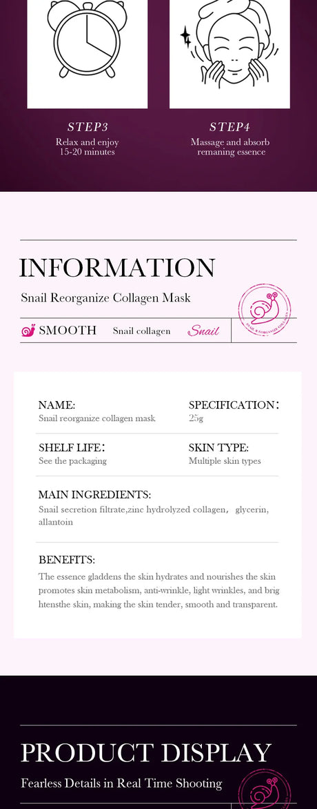 5pcs SADOER Snail Collagen Face Mask Firming Moisturizing Brightening Hydrating Facial Masks Beauty Face Skin Care Products