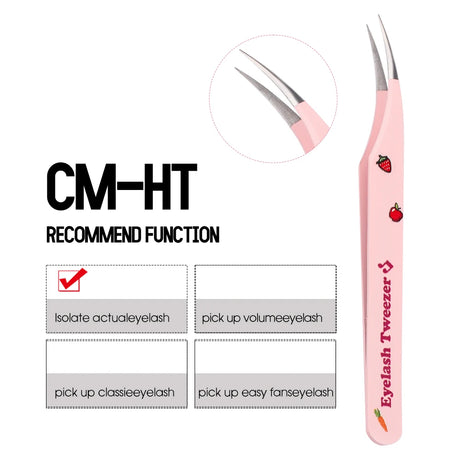 GEMERRY Eyelash Pink Strawberry Stainless Steel Superhard Tweezers For Lash Extension High Precision Anti-Static Makeup Tweezer