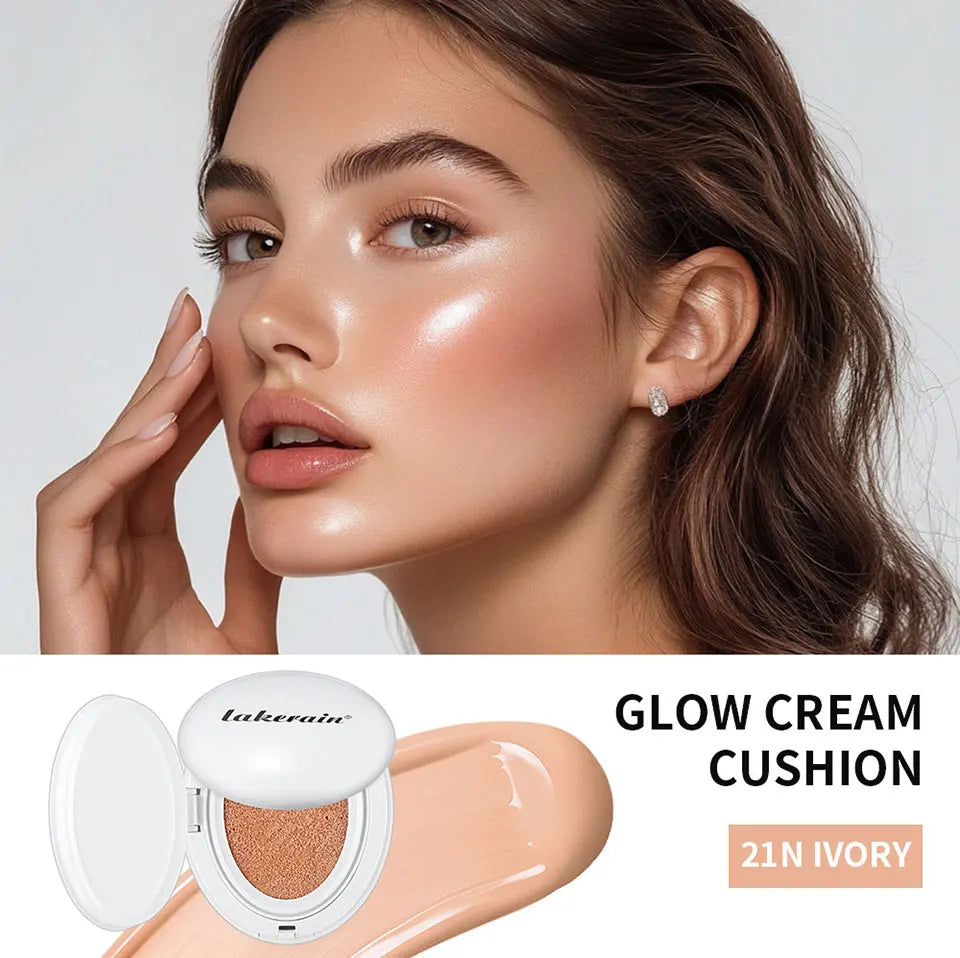 Dewy Glow Cream Cushion Foundation Hydrating 24H Long Lasting Moisturizer Natural Light Coverage Radiant Skin Finish Daily Portable Face Makeup Cosmetic