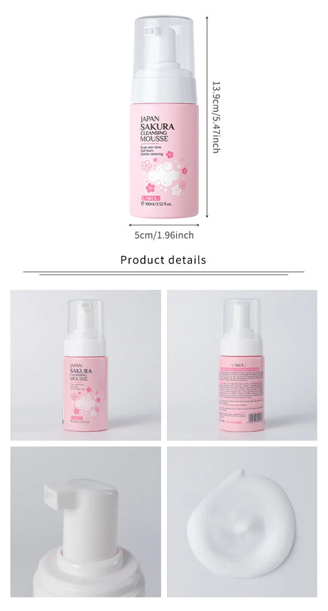 LAlKOU Japan Sakura Cleansing Mousse Facial Cleanser Shrink Pores Deep Clean Oil Control Moisturizing Skin Care 100ml
