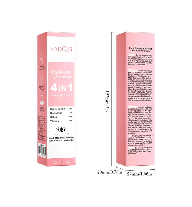 SADOER 4in1 Roll-on Moisturizing Eye Cream Anti Dark Circles Eyes Bags Firming Moisturizing Eye Serum Skin Care for Beauty Eyes