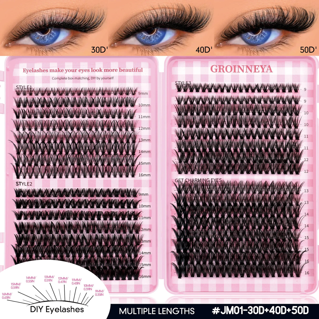 GROINNEYA Fluffy Lash Clusters DIY Natural Thick Cluster Lashes Fluffy Soft Mink Lashes Extension Individual Eyelashes Makeup