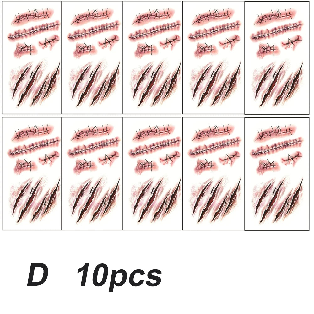 5/10pcs Halloween Scar Temporary Tattoo Stickers Red Blood Clot Face Tattoo Waterproof Cosplay Gifts For Men Women Party Decor