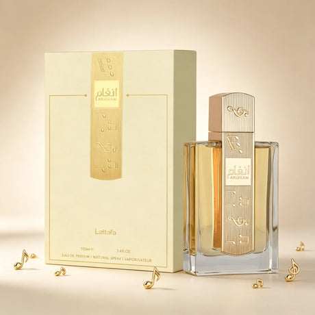 YARA LATTAFA Angham Eau De Parfum 100ML With Original Gift Box Long Lasting Warm Soft Floral Woody Fragrance Unisex Perfume Clear Square Bottle Gold Musical Note Cap Elegant Scent Wedding Holiday Gift for Men Women