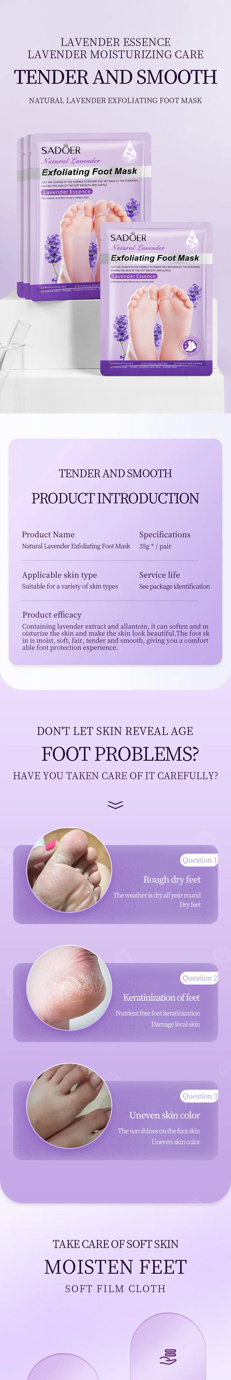 SADOER Exfoliating Feet Mask Exfoliating Foot Peel Mask Socks Pedicure Peeling Dead Skin Remover Feet Mask Peel Moisturizing