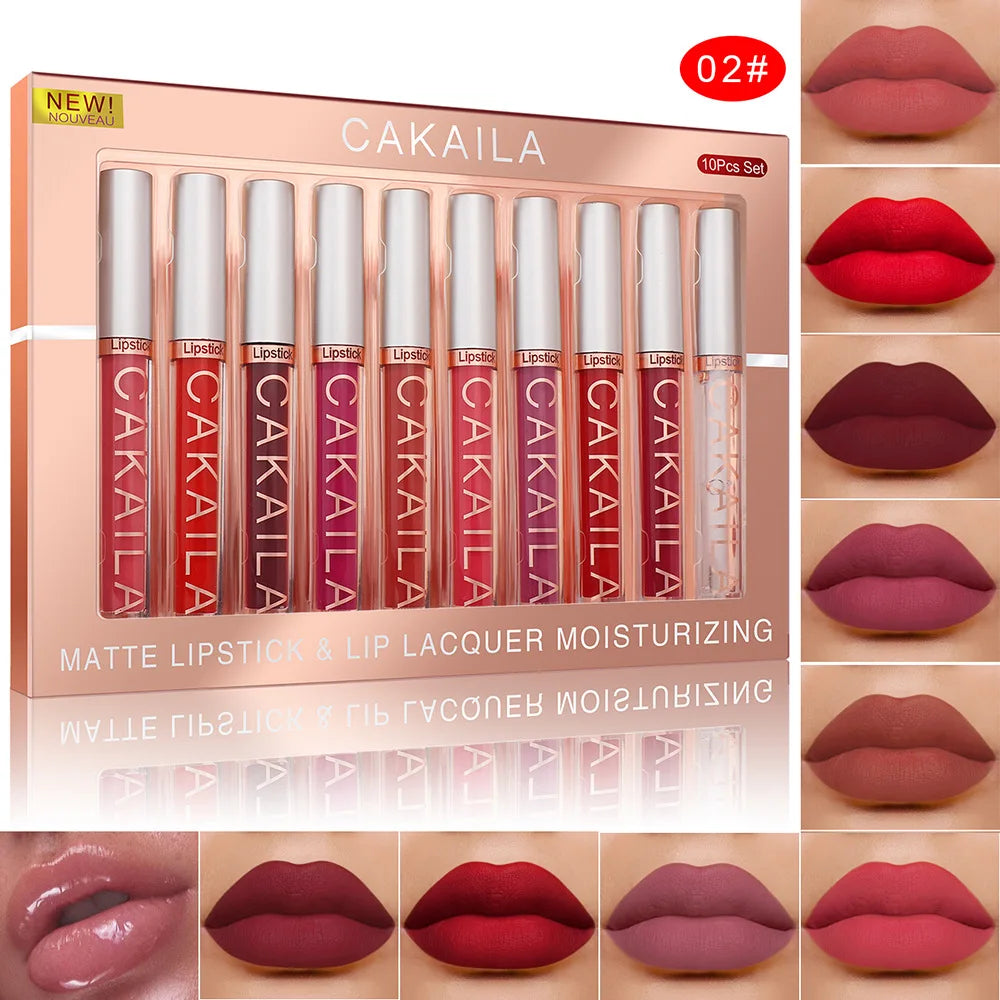 4pcs/10pcs/set Nude Lip Gloss Matte Velvet Lipstick Waterproof Long-lasting Liquid Lipstick Women Moist Lip Tint