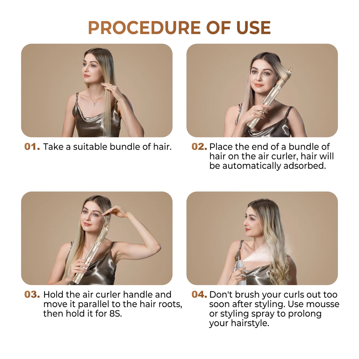 8 in 1 Hair Dryer Brush High Speed Brushless Blow Dryer Negative Ionic Hair Heating Brush Hot Air Styling Comb Auto Hair Curle