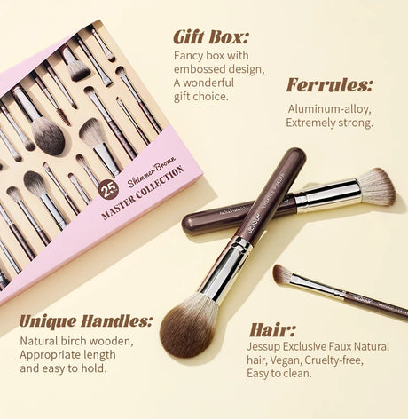Jessup Makeup Brushes Set 15/25pcs Premium Synthetic Brown Make up Brushes Foundation Eyeshadow Concealer Blush Eyeliner, T511