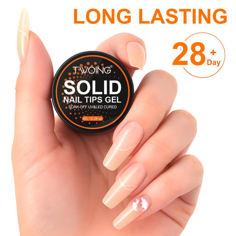 TWOING 8g Clear Solid Nail Tips Gel Long Lasting Strong Adhesion UV/LED Building Gel for Nails Home Salon Manicure DIY Design