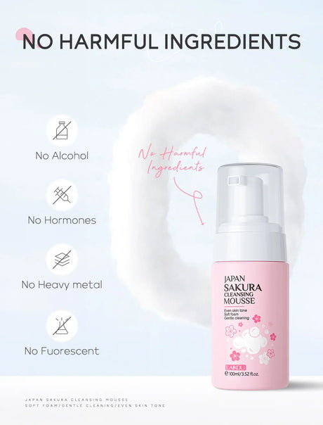 LAlKOU Japan Sakura Cleansing Mousse Facial Cleanser Shrink Pores Deep Clean Oil Control Moisturizing Skin Care 100ml