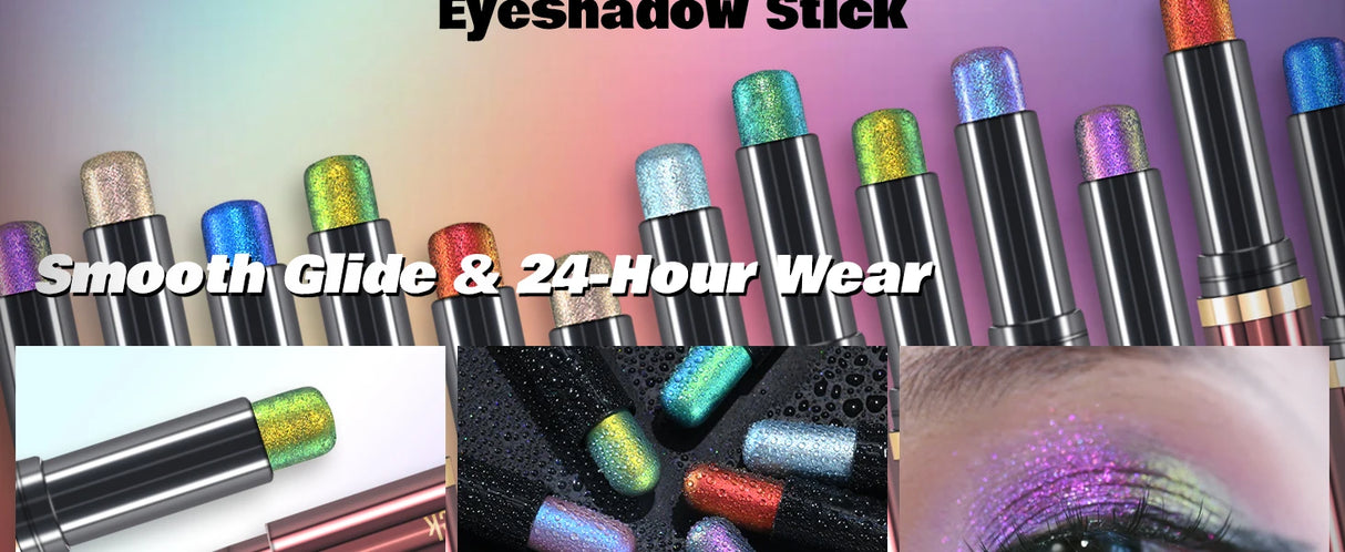 CHARMACY New Multichrome Eyeshadow Stick with Sponge Waterproof Long Lasting Glitter Eye Professional Maquillaje for Women