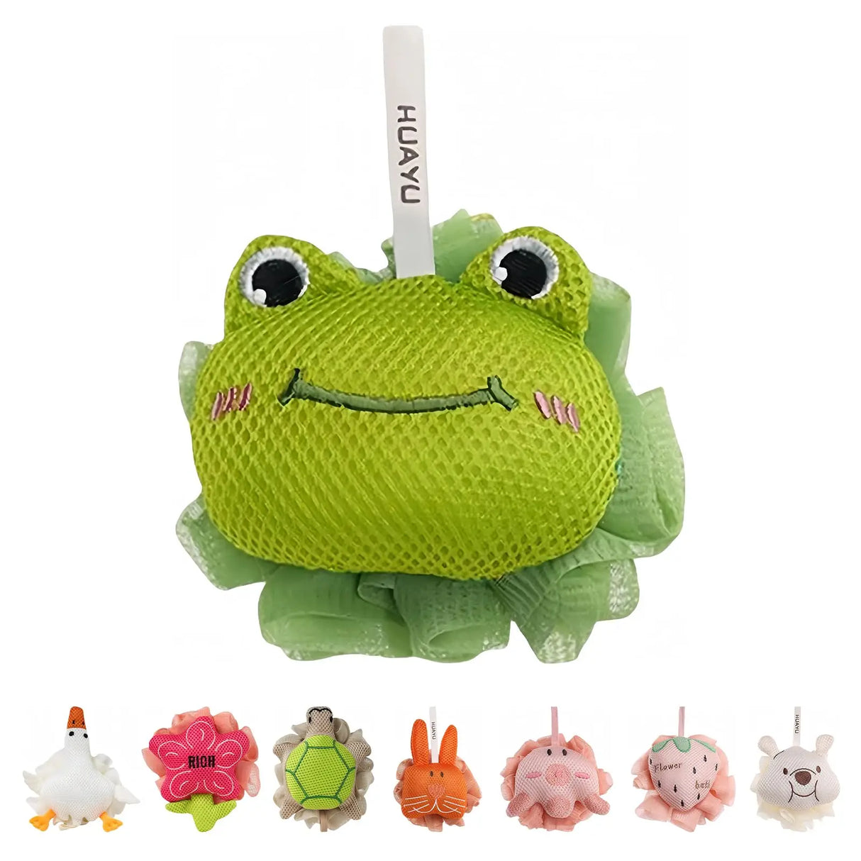Kids Loofah, Cute Cartoon Animal Kids Bath Sponge with Hanging Rope, Soft Double Mesh for Rich Lather