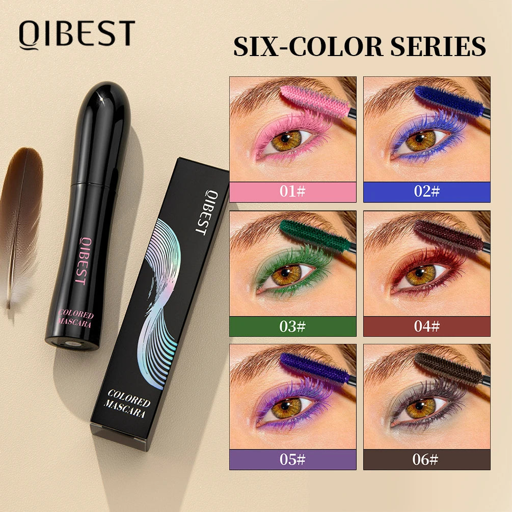 QIBEST 4D Silk Fiber Eyelash Mascara Waterproof Colorful Mascara For Eyelash Extension Thick Lift Lengthening Lasting Makeup