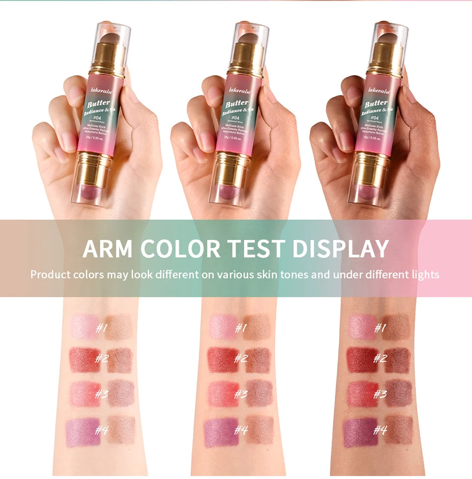 Butter Glow & Go Multiuse Stick Double-Headed Bronzer Blush Stick for Cheeks Contours Light Glossy Bronze&Pink Blusher Cosmetics