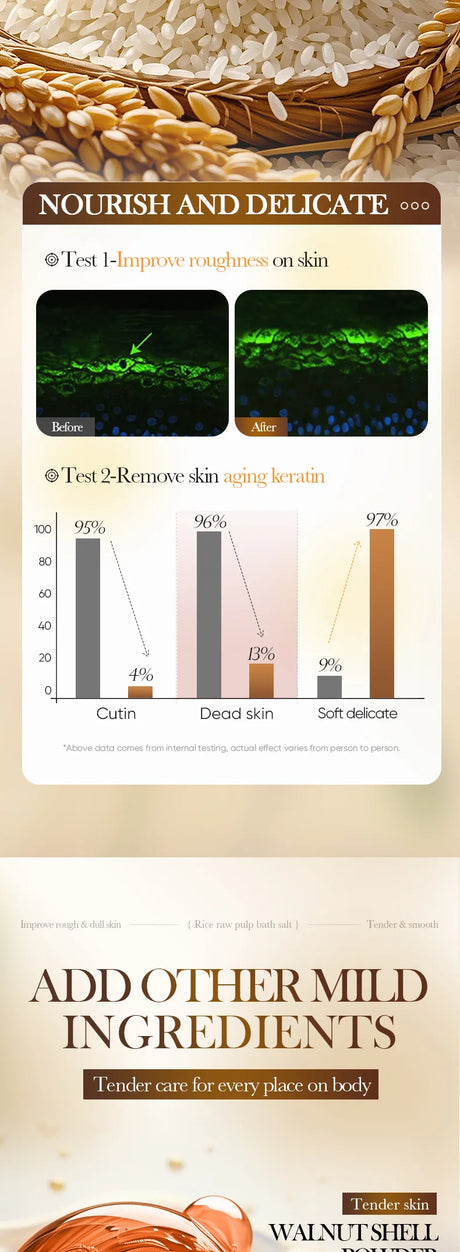 BIOAOUA Rice Pulp Bath Salt Scrub Gentle Exfoliating Body Scrub for Soft Smooth Skin Exfoliator Moisturize and Nourish