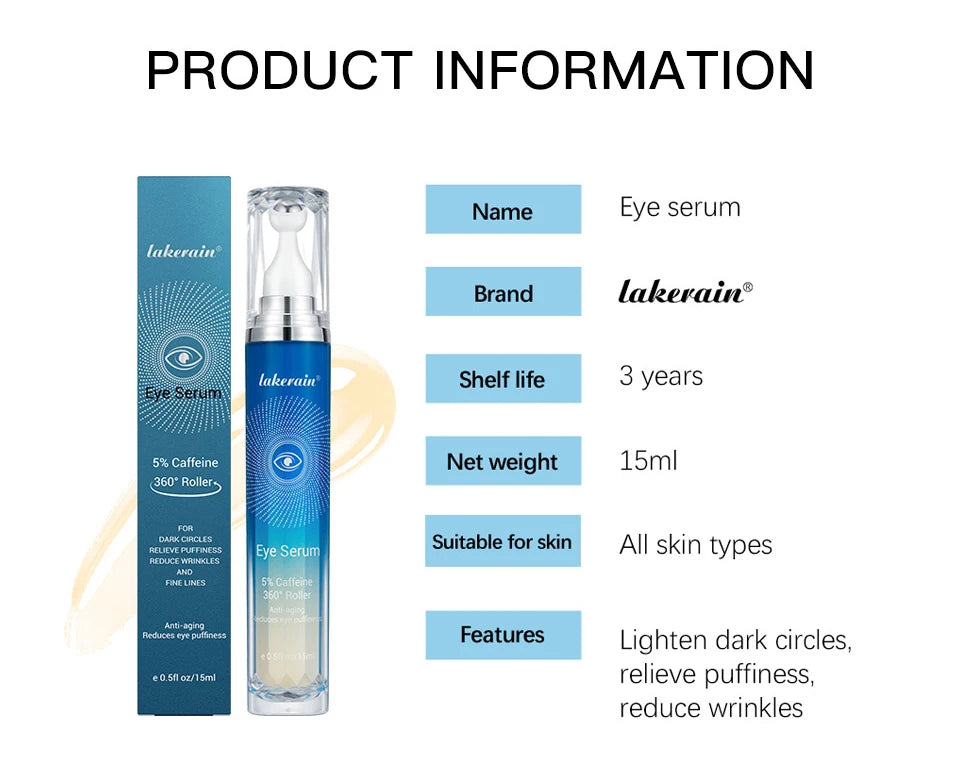 Anti-Wrinkle Eye Serum 5% Caffeine Eye Cream Eye Roller Ball Cream For Dark Circles Fades Fine Lines Remove Eye Bags 15ml