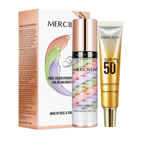 Mercilen Three-Color Isolation Makeup Primer Set, Containing Hyaluronic Acid, Plant Squalane, and Pearl Extract for Oil Control and Moisturizing, Minimizing Visible Pores, Long-Lasting Hydration and Radiance, and Long-Lasting