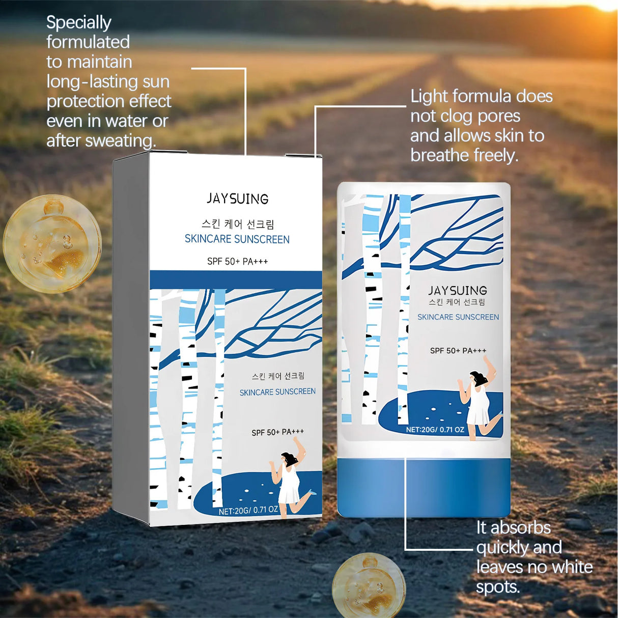 Jaysuing Skincare Sunscreen SPF 50+ Uv Protective Deep Moisturizing Anti Oxidant Non Greasy Waterproof Sunblock Stick Beauty