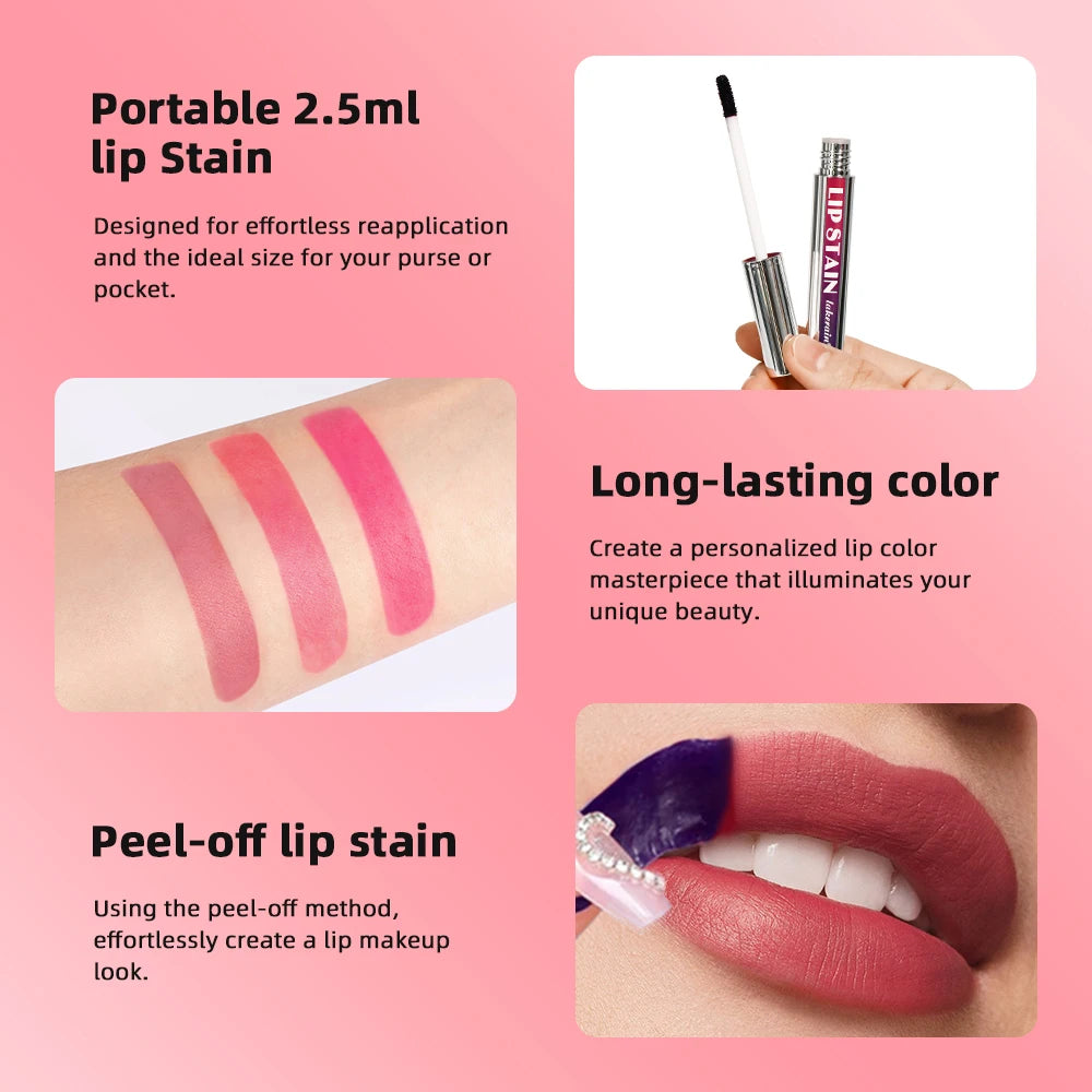 Peel Off Lip Stain Reveal Long Lasting Waterproof Pink Lip Tint Transfer Proof Non-stick Cup Natural Lip Stain Woman Cosmetics
