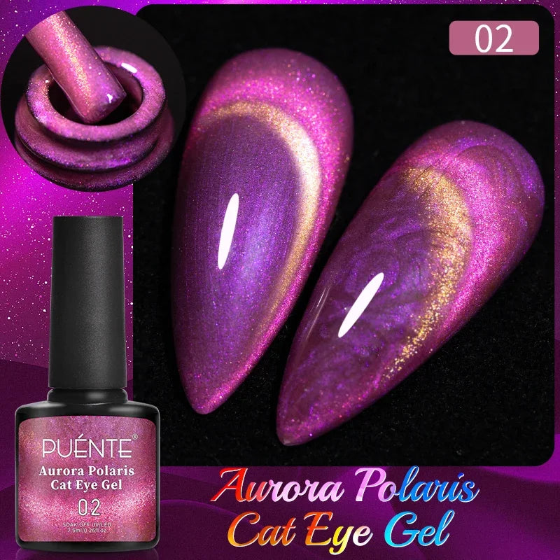 PUENTE 7.5ML Nude Shade Moonlight Cat Magnetic Gel Nail Polish Ultra-Bright Cat Eye Soak Off UV Semi-Permanent Varnish Manicure
