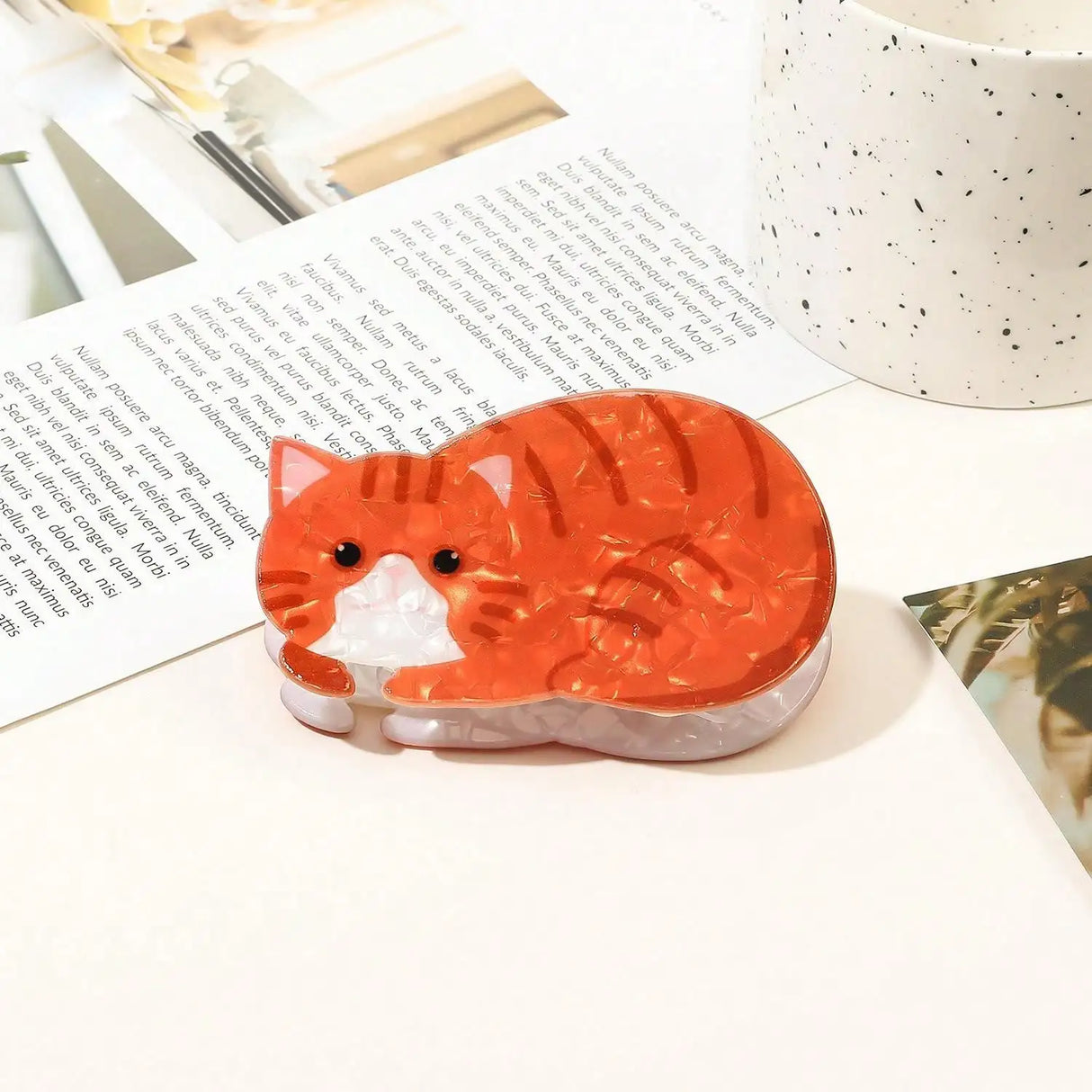 1/6pcsCute and Sweet Cartoon Orange Cat Puppet Kitten Hair Clip High Grade Acrylic Hair Claw Back of Head Coiled Hair Shark Clip