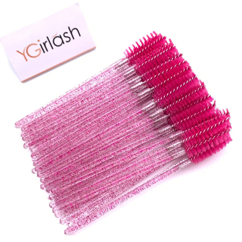 YGirlash 50Pcs Lash Swans Crystal Eyelash Applicator Disposable Diamond Handle Nylon Mascara Wands Brush Cosmetic Tools
