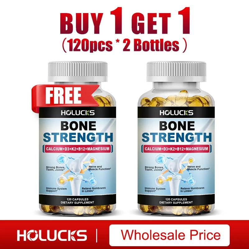 Bone Strength Supplement Capsules with Calcium Magnesium Vitamin D3 K2 Zinc & B12, Bone & Muscle Support - High Absorption
