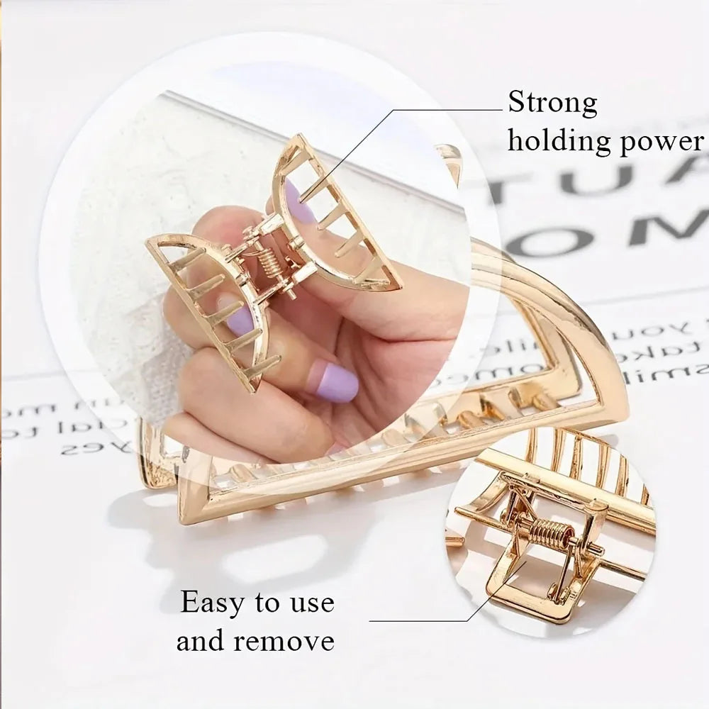 New Fashion Simple Hair Clip Mini Metal Hair Claw Non Slip Hollow Gold Geometric Barrettes Sweet Daily Hair Accessories