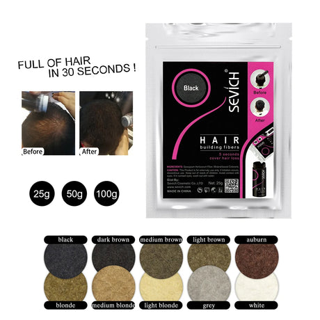 SEVICH Hair Fiber 100g Keratin Hair Fiber Thickening powder Hair Building Fiber Spray Instant Regrowth Powder Hair Loss Conceale