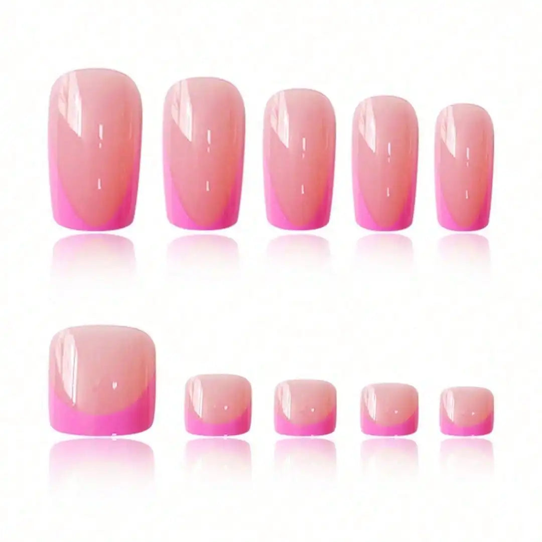 24Pcs French Pink Square Press On Nails Combo For Fingernail And Toenail Removable Reusable Women Daily Party DIY Manicure Supply