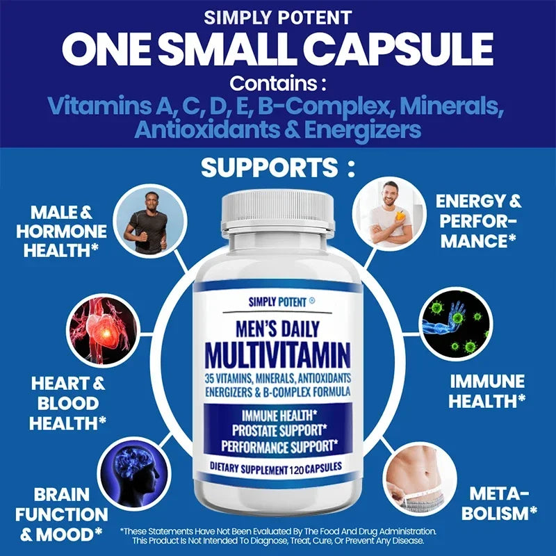 Daily Multivitamin for Men, for Prostate Energy Concentration Metabolism Immunity Vitamins: A C D E (B1 B2 B3 B5 B6 B7 B9 B12)