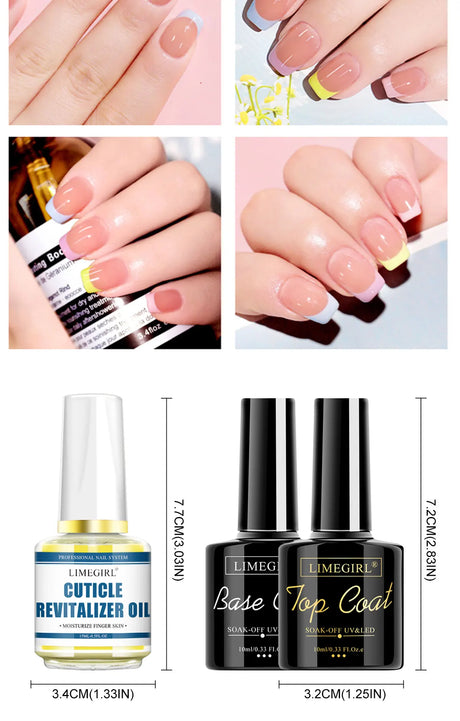 LIMEGIRL 3pcs/Kit Nail Art Soaking Base Coat Clear Coat Nail Polish with Cuticle Nail Care Softener UV Gel Multipurpose Nail Kit