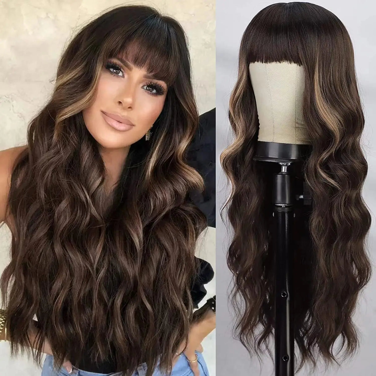 Synthetic wig high temperature fiber long curly hair with bangs soft hair wigs for women