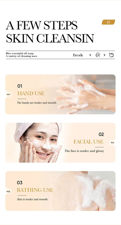 Rice Original Essence Deep Cleaning, Moisturizing Nourishing Facial Cleansing Soap Refreshing Oil Control Facial Wash Hand Soap