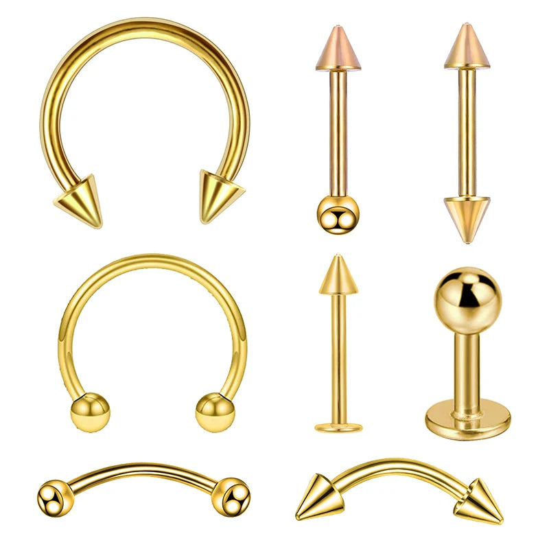 8PCS/Set Fashion Piercing Set Eyebrow Bar Lip Tongue Nose Pircing Stainless Steel Ear Studs Stainless Steel Mixed Body Jewelry