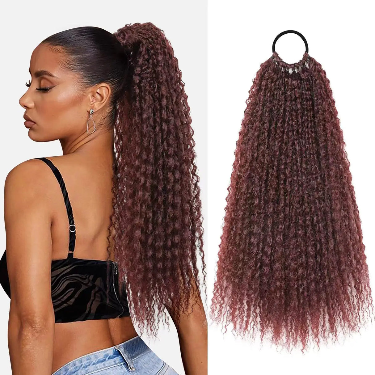 Synthetic wig Long curly hair fluffy explosive head corn whisker ponytail for women