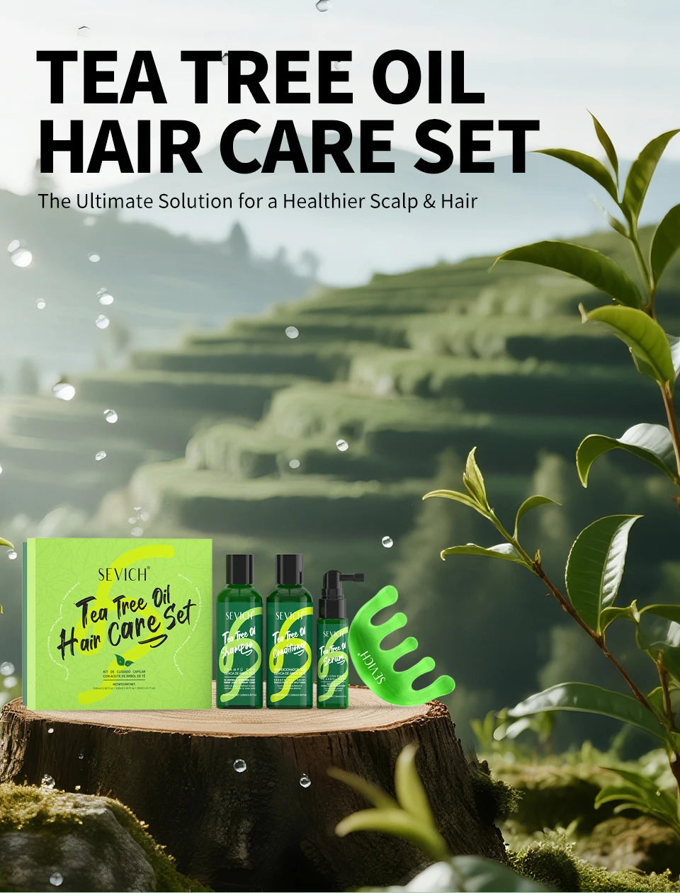 Tea Tree Essence Shampoo Hair Conditioner Set Deep Cleaning Moisturizing Scalp Strengthening Nourish Shiny Anti Hair Loss Care