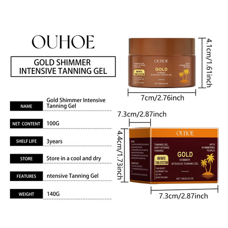 Bronzing Golden Shimmer 2-in-1 Tanning Gel,Instant Diamond Glow,Caffeine Delivers Lifting&Firming Effects To Visibly,Hydration Barrier,Instant After Sun Repair Care,Anti Aging&Blocks UV Induced Photoaging,Cooling Gel Texture,