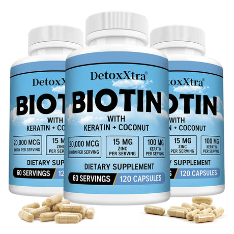 Biotin 20000mcg + Zinc + Keratin Capsules - Hair Growth, Strong Nails, Radiant Skin & Joint Support, Anti-aging Supplements