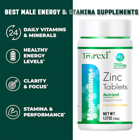 Best Magnesium Zinc Supplement 60 Tablets, Increase vitality, Immune Health