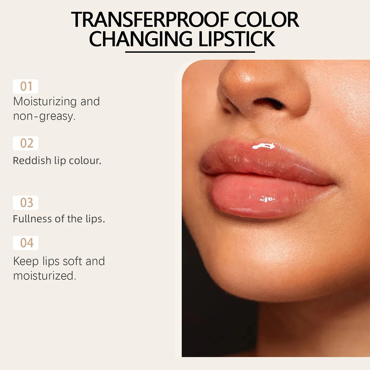 Color Changing Lipstick - Gilded Transparent, Transferproof Long Lasting Jelly Lip Balm with Deep Nourishment & Plumping Repair