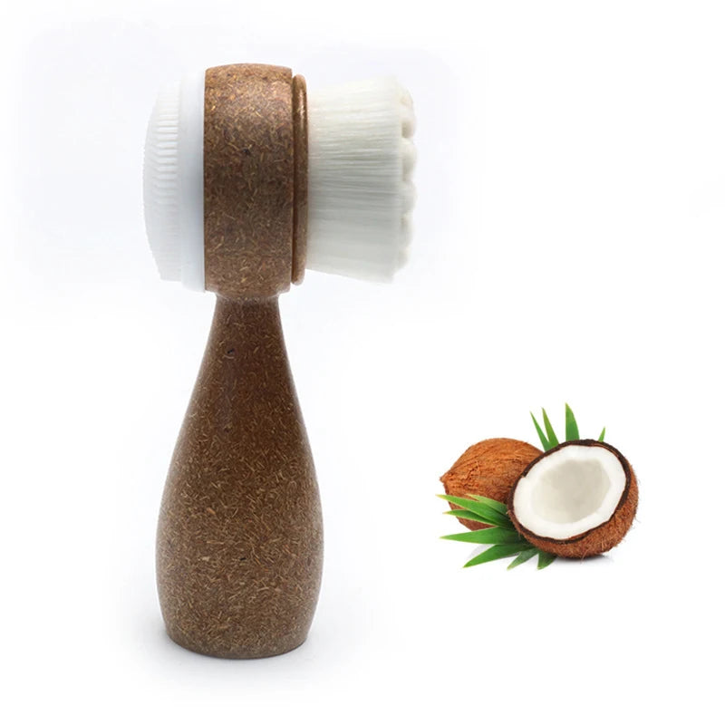 New Coconut Shred Handle Facial Brush Double Sided Facial Cleanser Blackhead Removing Pore Cleaner Exfoliating Facial Brush