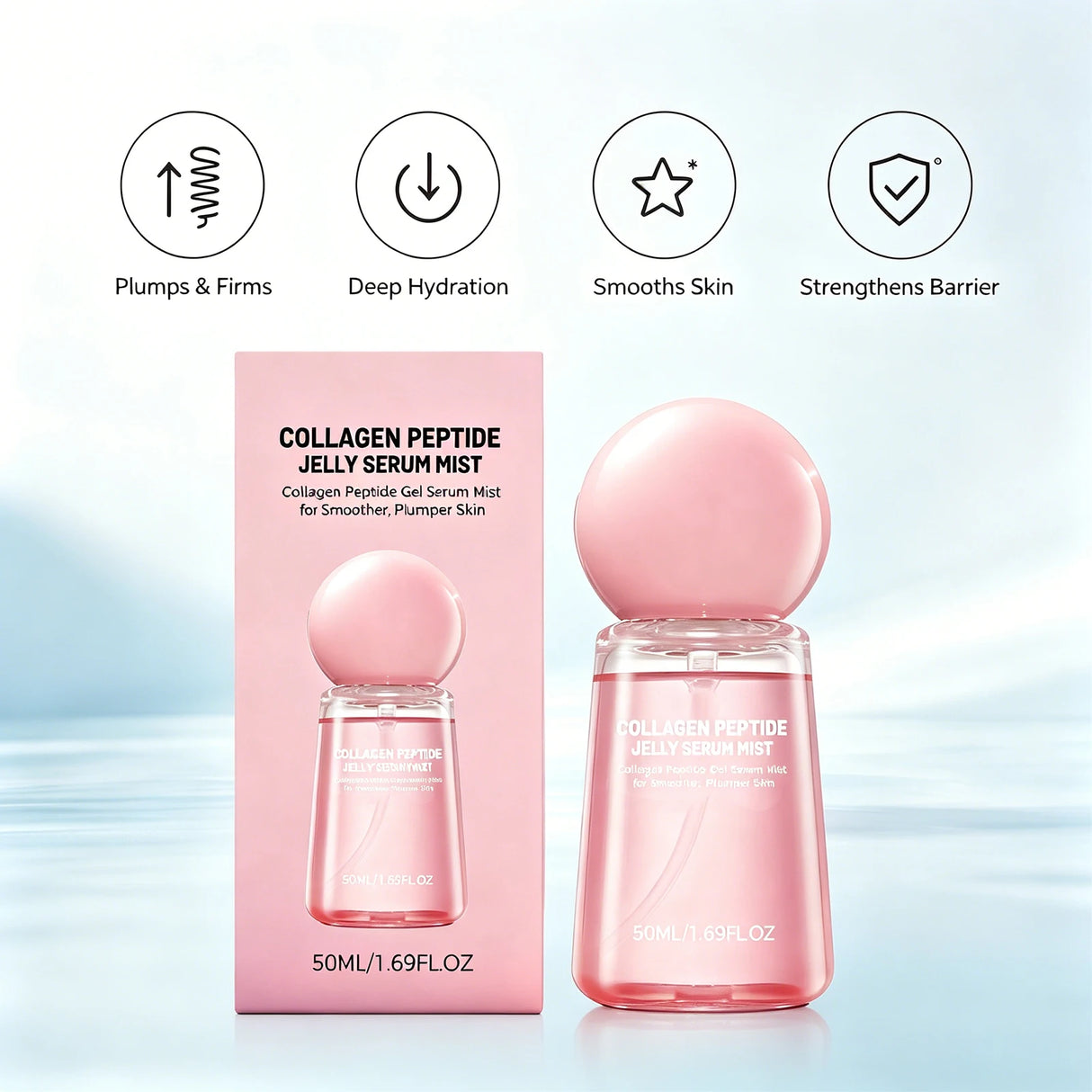 2026 New Collagen Peptide Jelly Serum Mist Hydrating Face Spray Plumping Smoothing Brighten Firming Moisturizing Glow Skin 50ml