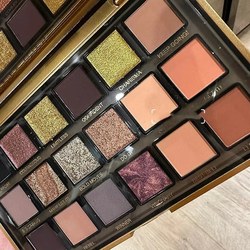 18 Color Golden Eye Shadow Palette Pearl Rose Gold Black Punk Style Matte & Glitter Eyeshadow Makeup Pearlescent Flow