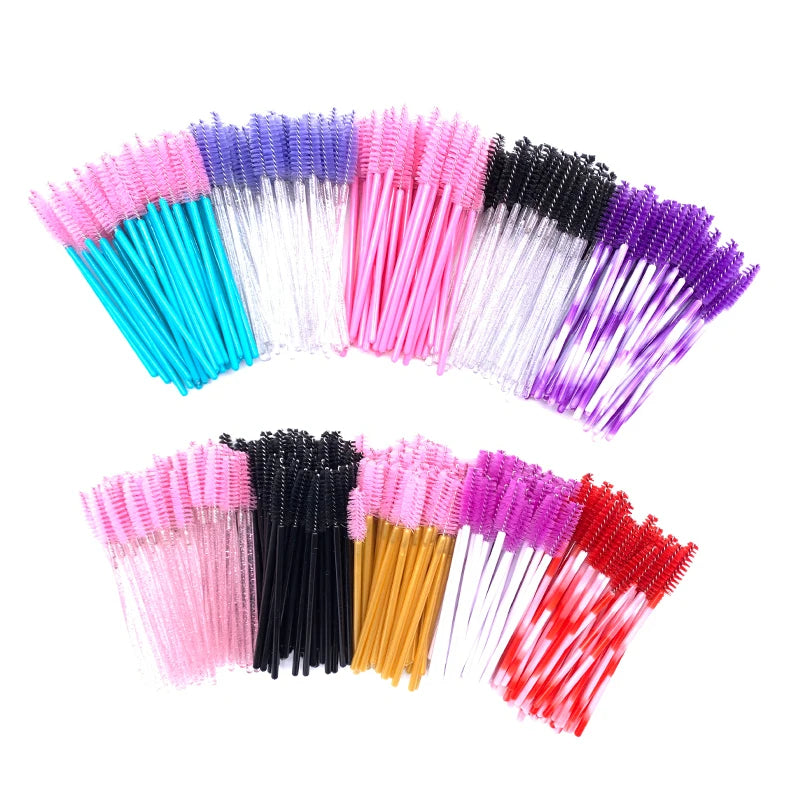 YGirlash 50Pcs Lash Swans Crystal Eyelash Applicator Disposable Diamond Handle Nylon Mascara Wands Brush Cosmetic Tools