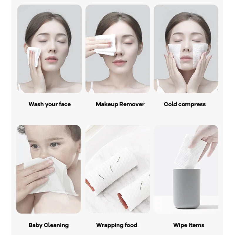 100PCS Natural Disposable Face Towel Travel Facial Cleansing Wet And Dry Makeup Remover Pearl Cotton Soft Makeup Nonwoven Towel
