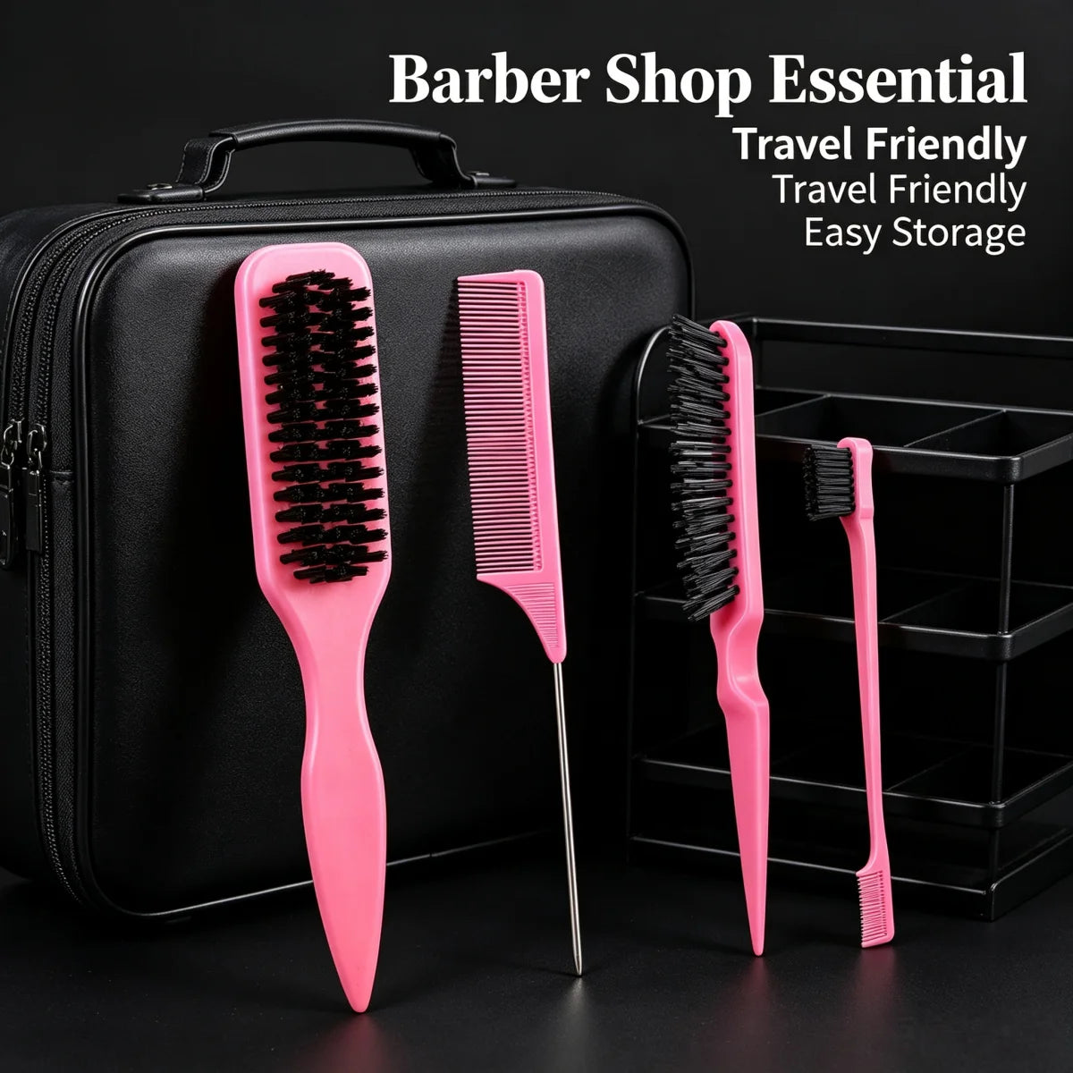 4Pc Boar Bristle Slick Back Hair Brush Set For Sleek Ponytail Bun Smoothing Baby Hairs,Flyaways,Edge Control Backcombing Teasing