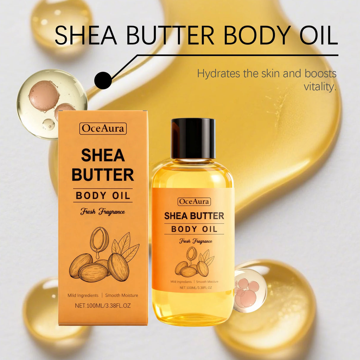 Shea Butter Body Oil Lightweight Fast Absorbing for Dry Rough Skin Soft Improve Dry Skin Body Massage Moisturizing Essential Oil