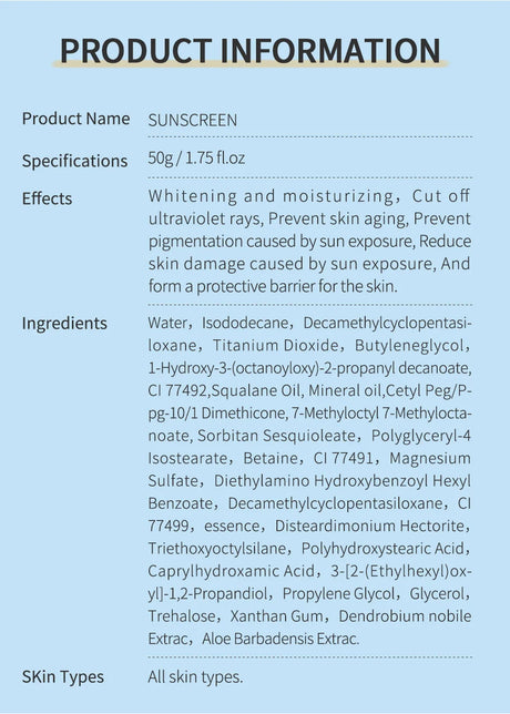 MSLAM Whitening Sun Cream Facial Body Sunscreen Sunblock Skin Protective Cream Anti-Aging Oil-control Moisturizing SPF 50